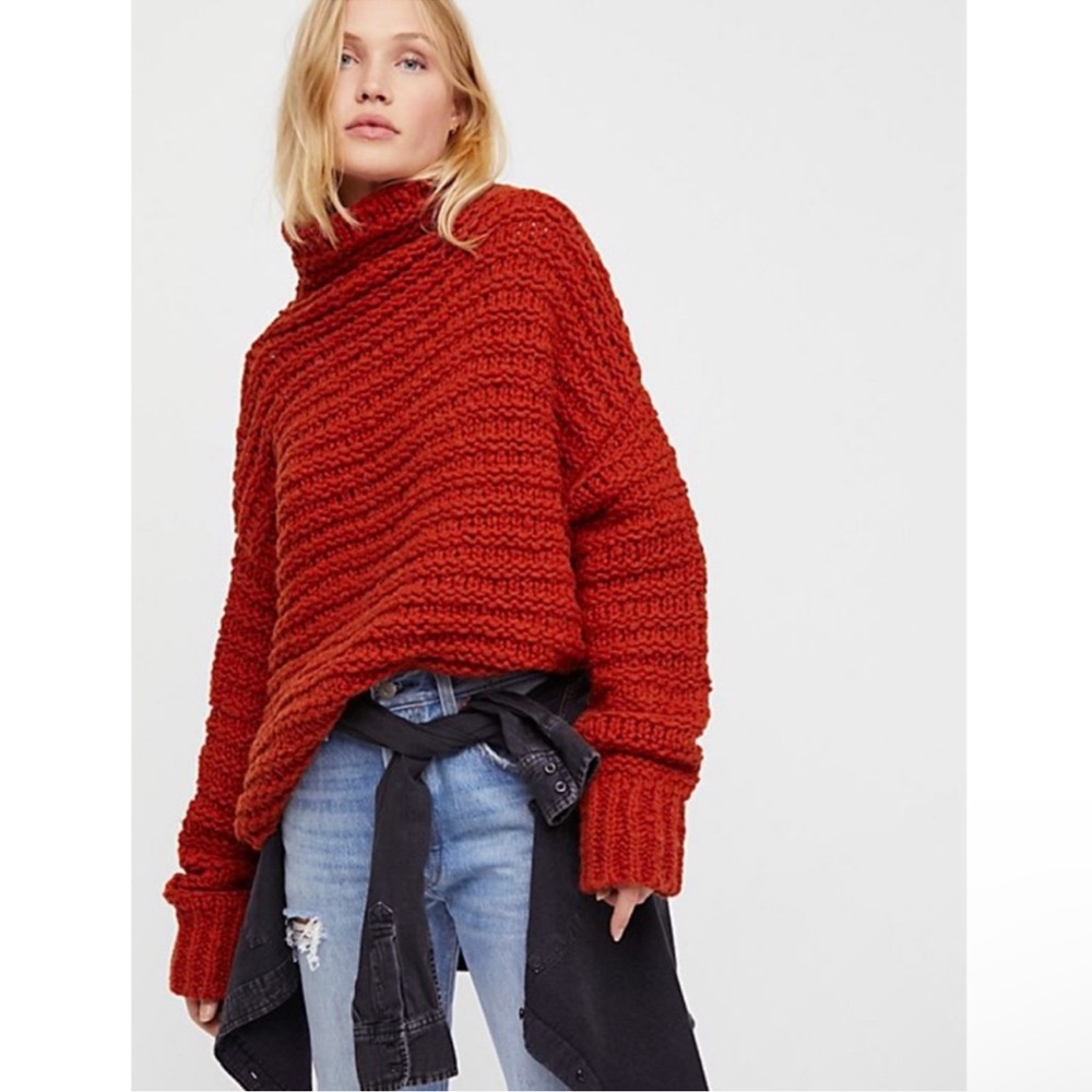 Free People Links Links Mock Neck Chunky Wool Blend Sweater Size XS